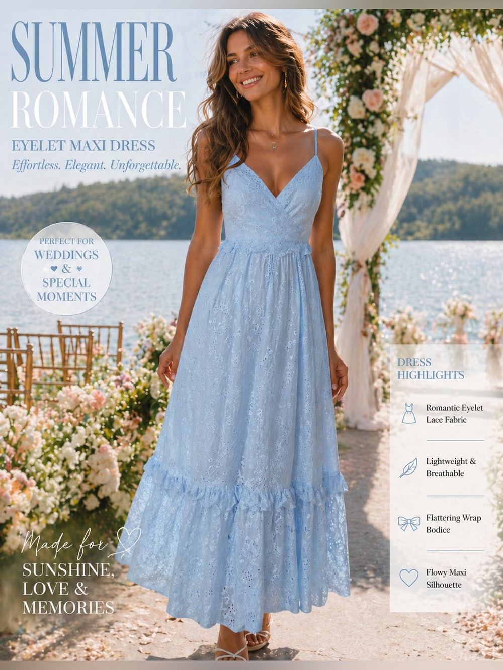 LuLus Sky Blue Eyelet Maxi Dress | Romantic Wedding Guest | Flowy & Feminine